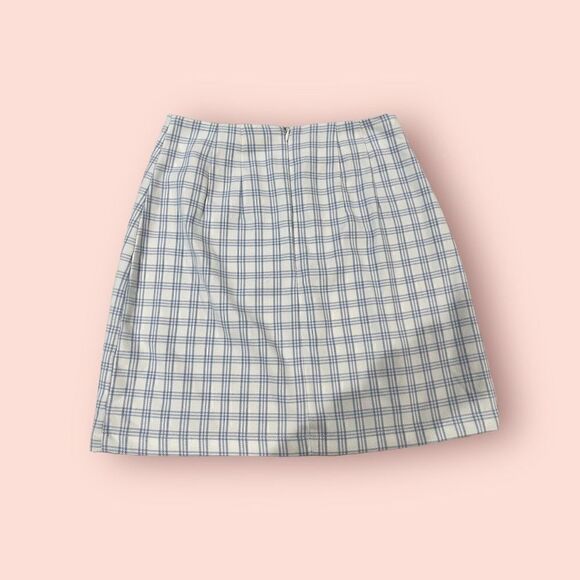 John Galt Mini Skirt Cara Plaid White Blue Preppy School Brandy Melville - Picture 2 of 3